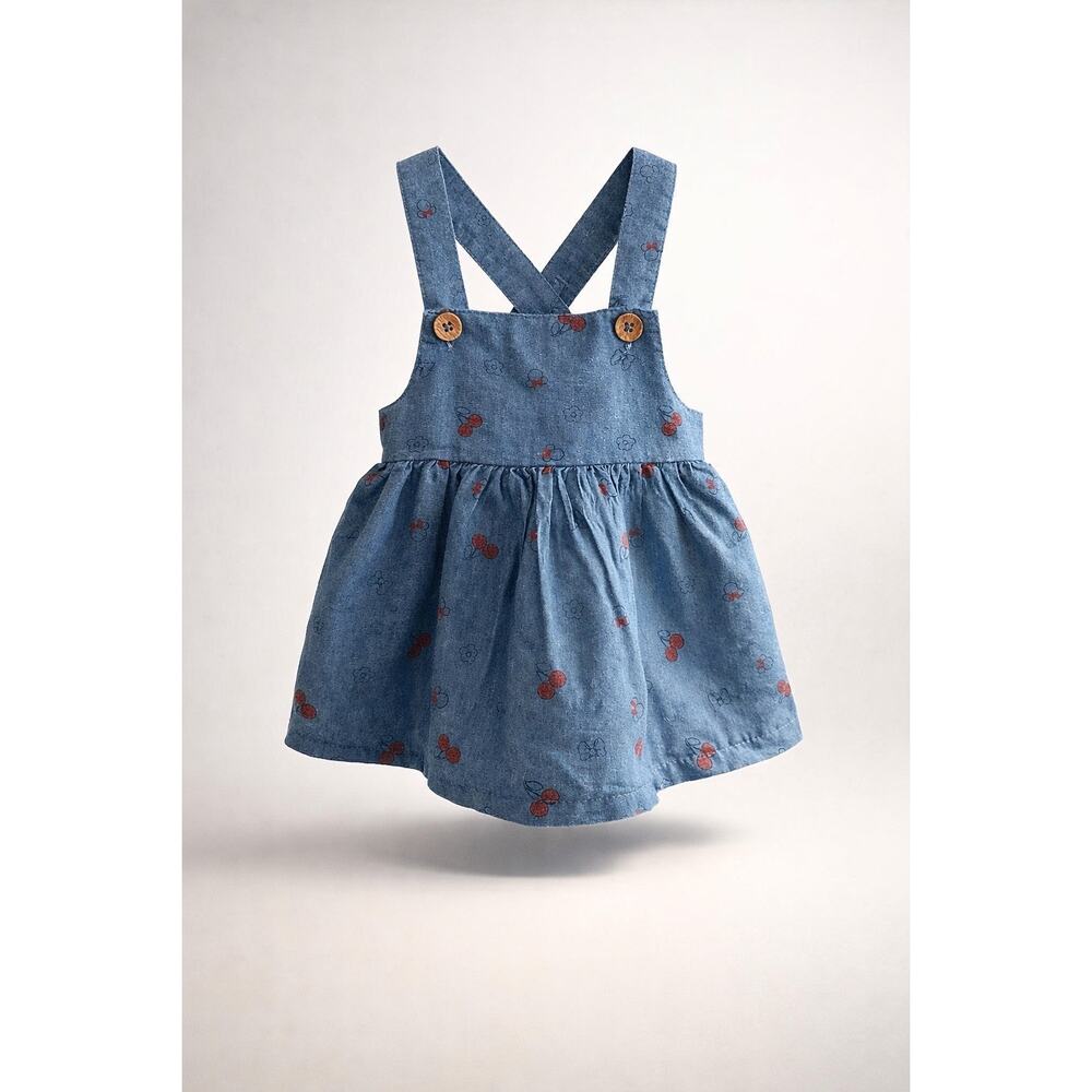 #164  Minnie Mouse Denim Overall Dress with Wooden Buttons 3-6 months